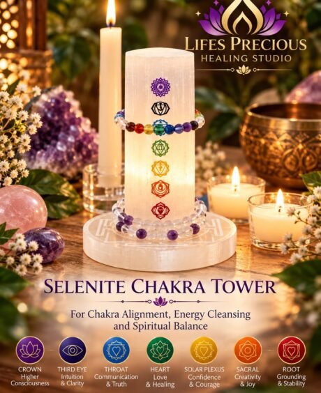 Selenite 7 chakra tower
